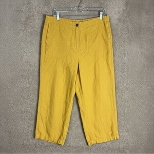J Jill Love Linen Pants Womens Medium Yellow Elastic Waist 100% Linen‎ Casual